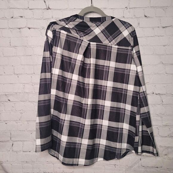 Women's Plaid Roll Up Sleeves Tunic Top XXL - Picture 4 of 4